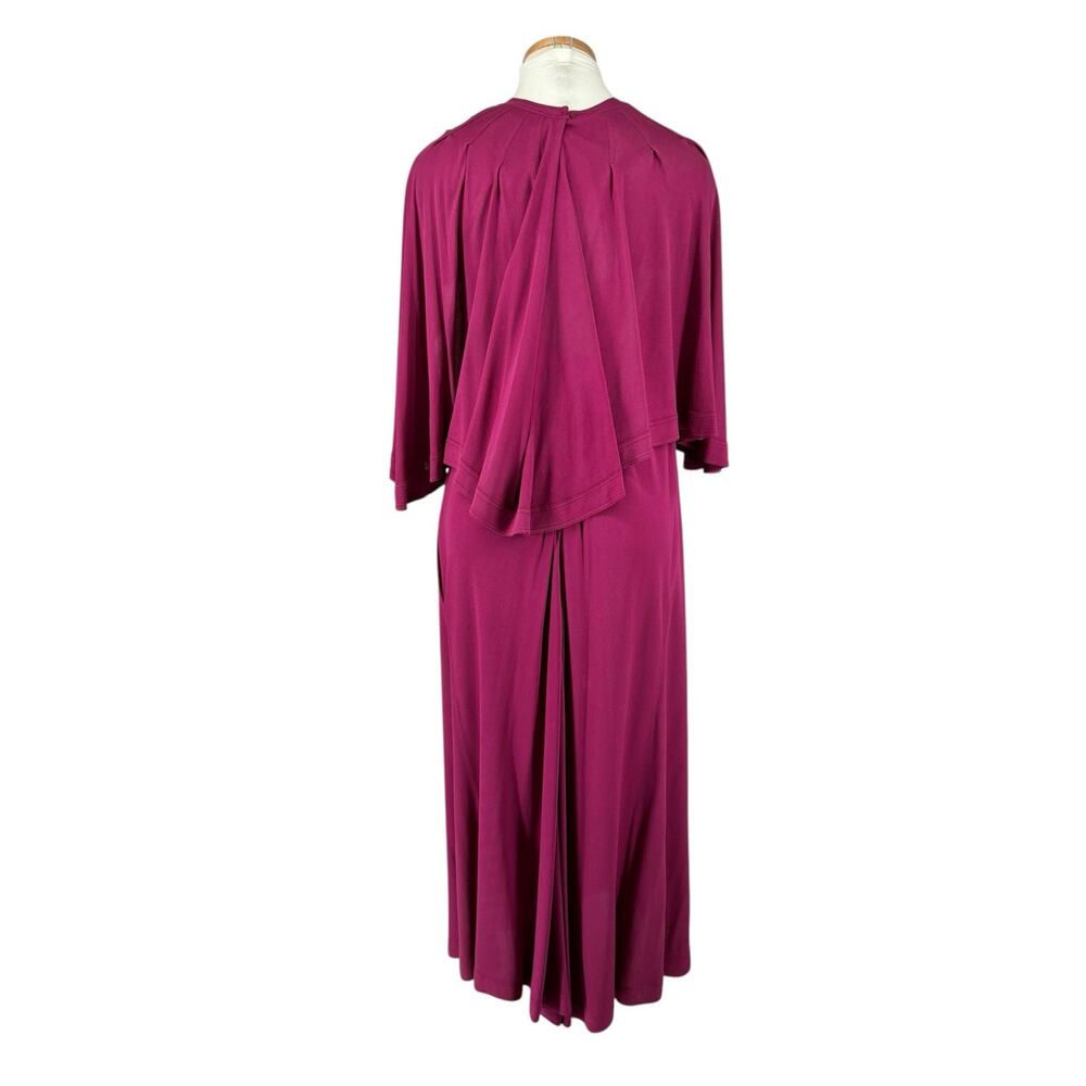 Vintage Jean Muir Original England Maxi Batwing Cape Dress Womens 12 Magenta - Picture 3 of 16